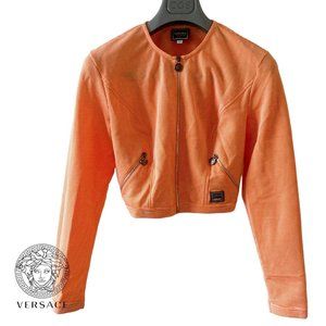 versace jeans couture y2k collarless zippered zip up orange jacket size M